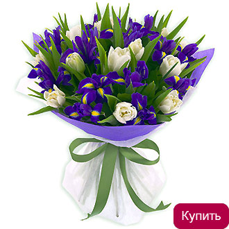Ирисы и тюльпаны в букете